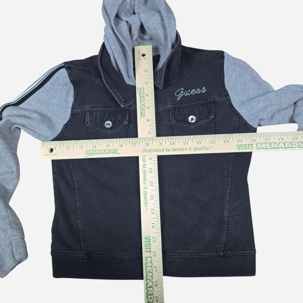 Guess kids Denim Hoodie Jacket Size 12 Black Blue Jean Zip-Up Casual Layering - Picture 3 of 4